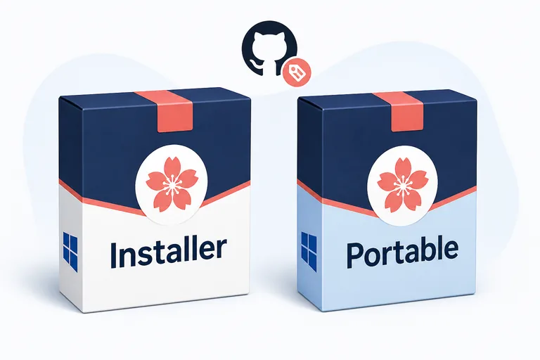 Sakura EditorのInstaller ZIPとPortable用Exe ZIPを選び分ける説明用比較図