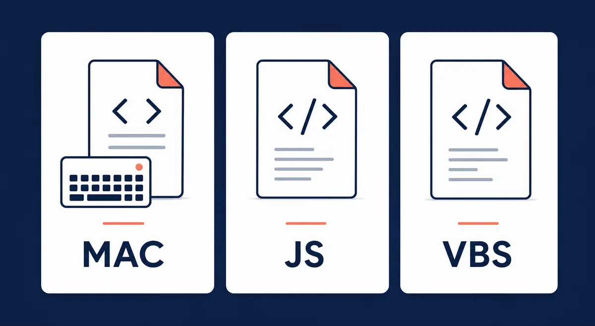 サクラエディタのマクロ形式であるMAC、JS、VBSを比較する図