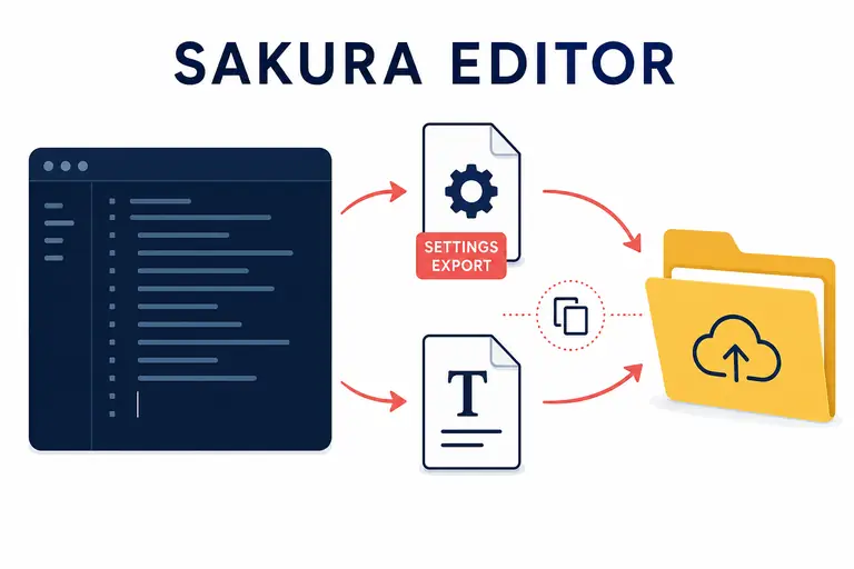 サクラエディタの設定ファイルとタイプ別設定をバックアップフォルダーへ移す説明図